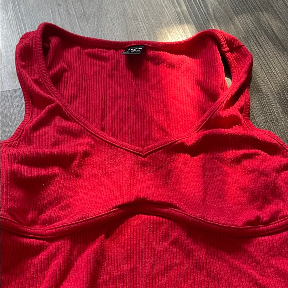 Red Ribbed Tank Top S/M - Picture 2 of 3